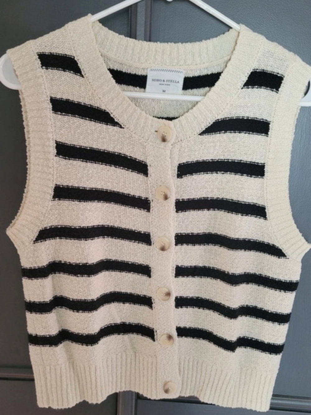 SOHO & STELLA Striped Sweater Vest in Cream & Black